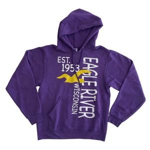 Hoodie Women's MEDIUM Graphic Eagle River, WI Kangaroo Pocket Heavyweight Purple